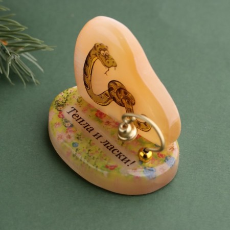 Souvenir "heat and affection! 2025", with a bell, selenite, 6x6x4.5 cm-2