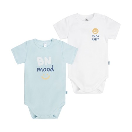 Body baby with a short sleeve "Pea", height is 74 cm, the color is white, blue, 2 pcs