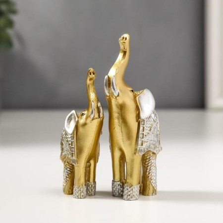 Polystone souvenir "Two gold elephants in a silver blanket" set of 2 pcs 11x8x3.2 cm-1