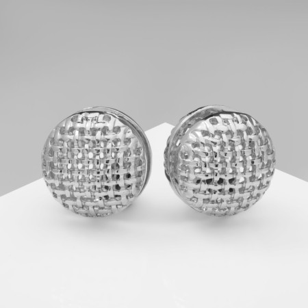 Earrings Metal "Accord" Weaving, Sphere, Color silver