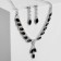 Set 2 objects: earrings, necklace necklace rhombus, black and white color in silver, 45cm