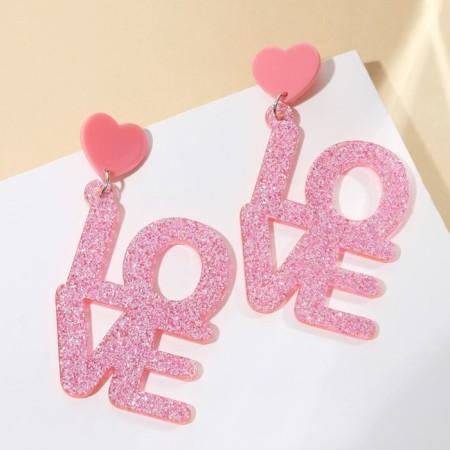 Acryl Love earrings, sparkles, coral color-4
