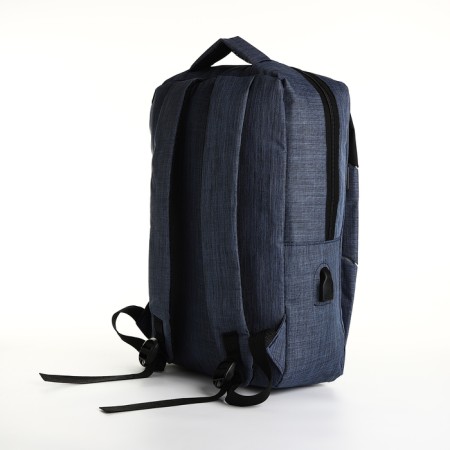 Young youth backpack with a zipper, 2 pockets, with USB, black/blue color-3