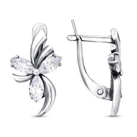 Earrings "whirlwind" flower, echoing with oxidation, white color