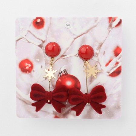 New Year! Earrings "New Year" hanging, bow, red color in gold-4