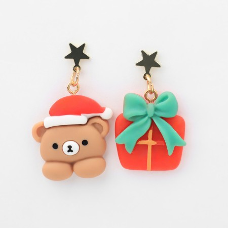 New Year! Earrings "New Year" bear with a gift, colored in gold-1