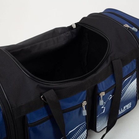 Road bag with lightning, with an increase, 4 outer pockets, long belt, blue color-3