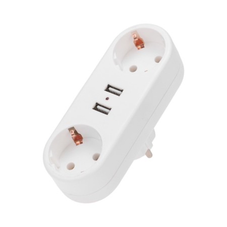 Double Electric linear 16 A with grounding + 2 USB port, 2.4 A, white rexant