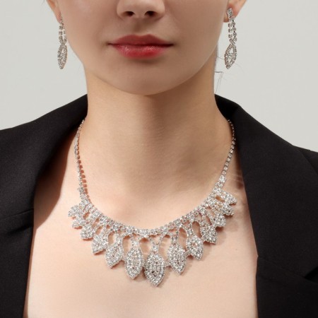 Set 2 objects: earrings, necklace "elegy" almonds, white color in silver, 40 cm-2