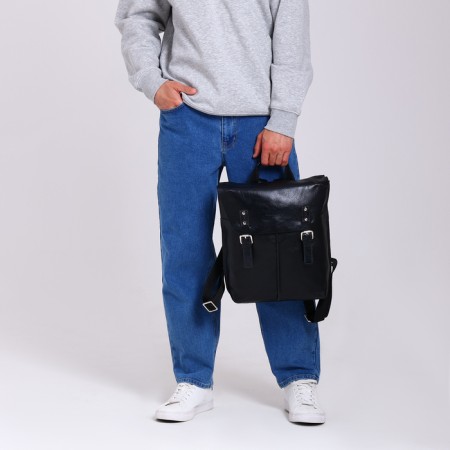 City backpack made of genuine leather with lightning, igermann, black color-6