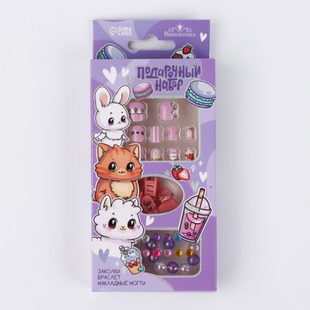 Children's false nails "Milahi", 12 pcs, a set with a bracelet and hairpins-2