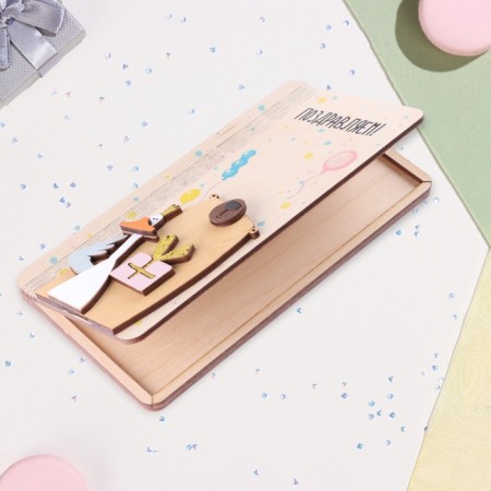 Wooden envelope "Congratulations!" bear, gift, 8.3 x 17 cm-2
