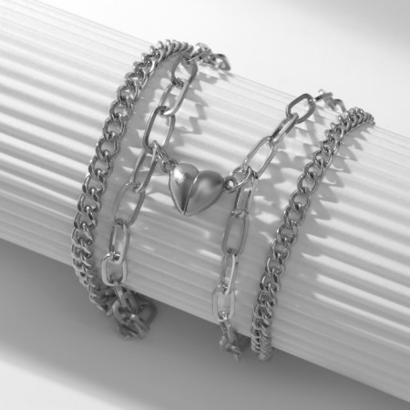 Bracelets "Demetrons" on a magnet, heart and chains, silver color-1