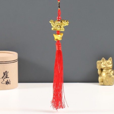 Plastic suspension, textiles "Golden Dragon and Mattle of Yamba" 1.5x4x27 cm