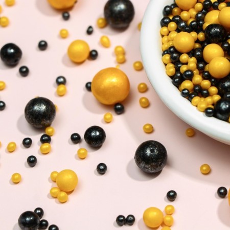 Confectionery sprinkling "pearls", black, gold, 50 g-1