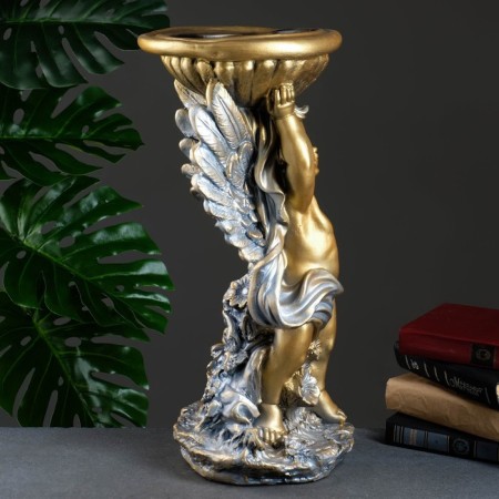 Figure pot "Angel with a bowl" of bronze / silver 0.6 l / 24x50x24cm-2