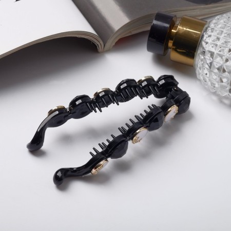 Banana for hair "Miley" flowers, 10 cm, black and white-1