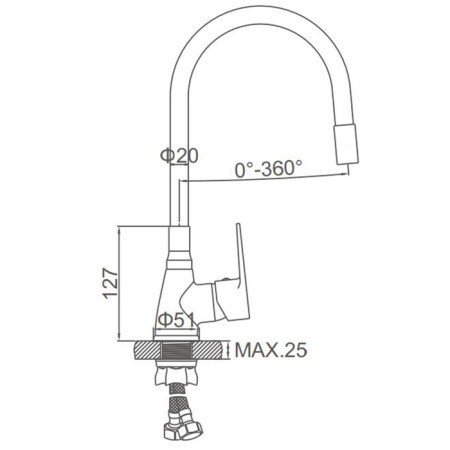 Accoona A4890F-5 kitchen mixer, single-leaf, flexible spout, black/chromium-5