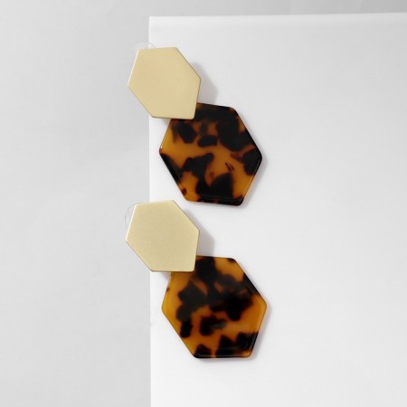 Acryl Earrings "Geometry", brown color in gold-1