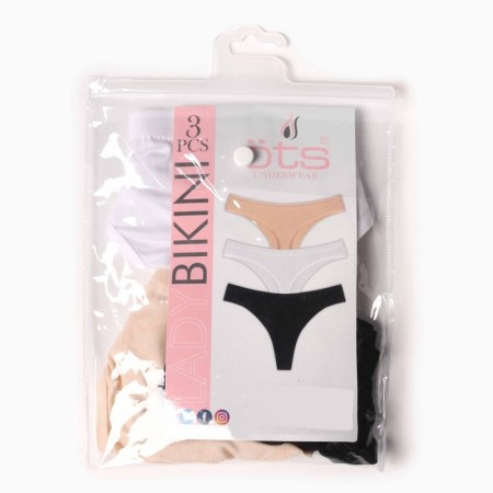 Set of women's panties Thong (3 pcs.), Black/beige color, size 44 (m)-6