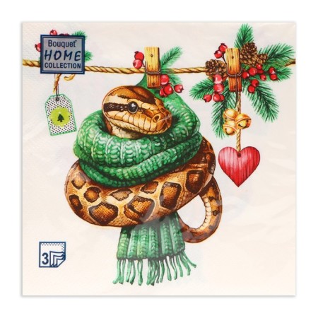 New Year's napkins Paper Home Collection “New Year's python with heart”, 3 layers, 33x33 cm, 20 pcs-1