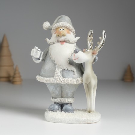 Polystone souvenir "Santa Claus in a gray coat with a gray deer" 10.5x6x15.5 cm