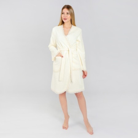 Terry robe with lace Ethel Women's size 40-42, milk 340 g/m2, 100% cotton