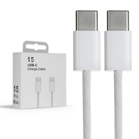 Type-C cable-Type-C, 3 A, 60 W, 1 m, data transfer, braid fabric, white
