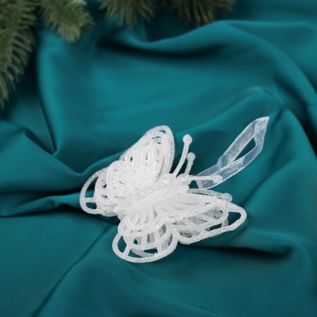 Christmas tree decoration "Butterfly overflow" 8x7 cm, white-1