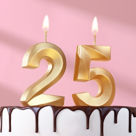 Candle in the cake jubilee "line" (set 2 in 1), number 25, number 52, gold metallic, 6.5 cm