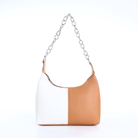 Baget bag with zipper, white/brown color