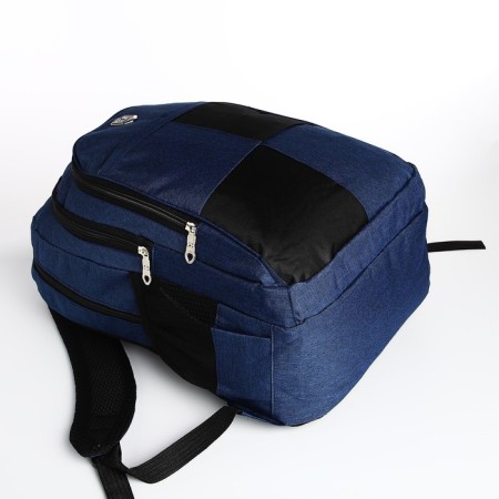Youth backpack from textiles, 2 departments, 4 pockets, blue color-4