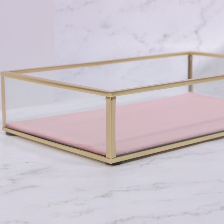 Organizer for storage "Pink Ripples", glass, 1 section, 24 × 14 × 5 cm, transparent/copper/pink color-5