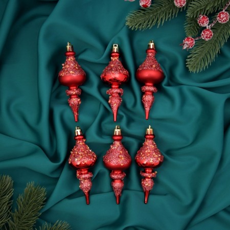 Christmas tree toy "Icrugaisic icicles Figure shine" (set 6 pcs) 4x11 cm, red