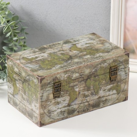 Casket wood to the leatherette "map" 24x14x12 cm-3