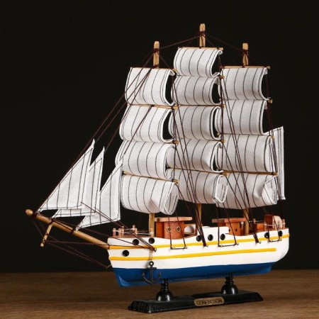 Ship "Medusa" three -masted with white sails, white sides with stripes, 33*7*32cm-1