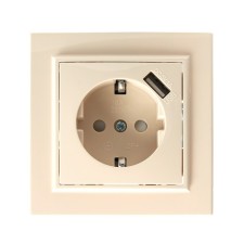 1-seater s/s outlet with a protective curtain and with USB, Stekker Erna, PST16-9011-02, ivory 1022447