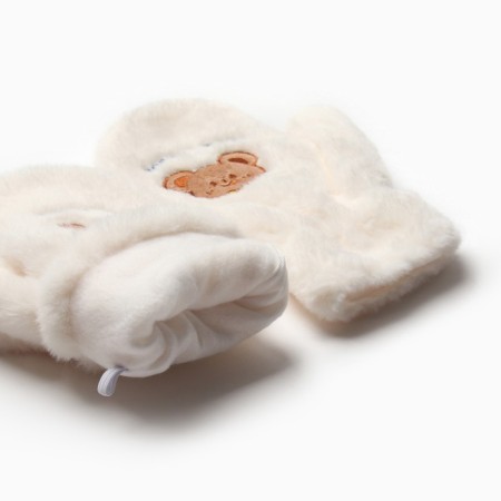 Mittens teenage minku Bear embroidery 24 cm color white-5