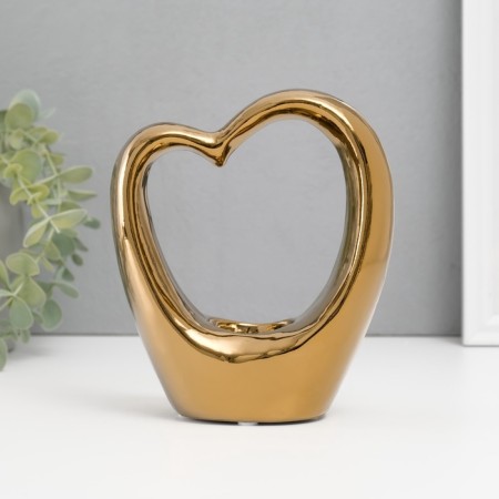 Ceramics candlestick for 1 candle "Heart" d = 4 cm gold 14.5x6x17 cm-1