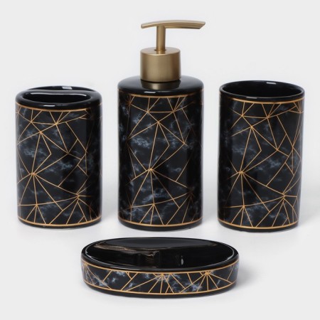 A set of accessories for the bathroom "Loft", 4 items (dispenser 250 ml, soap dish, 2 glasses), black color-3