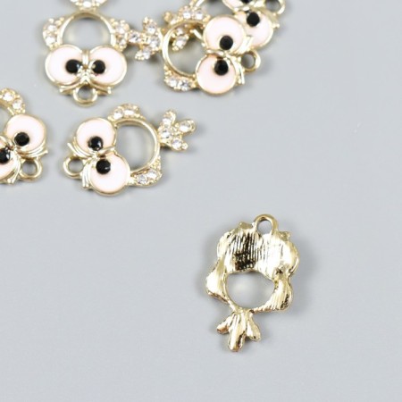 Decor for creativity metal, enamel, rhinestones "point owl" gold, cream 1.4x2.1 cm-1