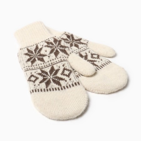 Two -layer woolen mittens, milk/snowflakes, size m