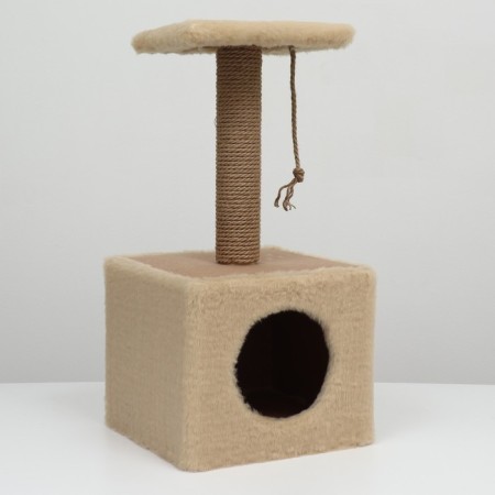 Animal house, with a clawe and shelf, jute, 32 x 32 x 64, beige-2