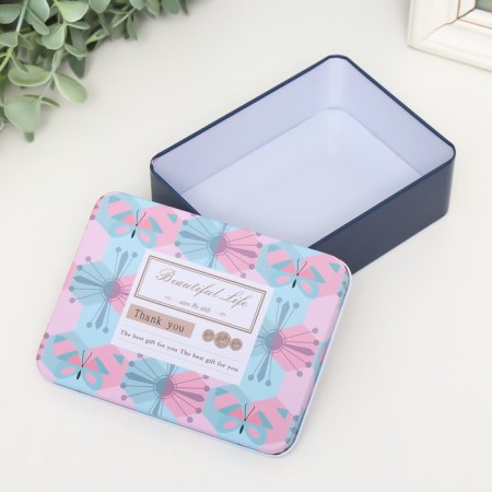 Rectangular metal box "Butterflies and flowers" 12.5x9.5x4.2 cm-2