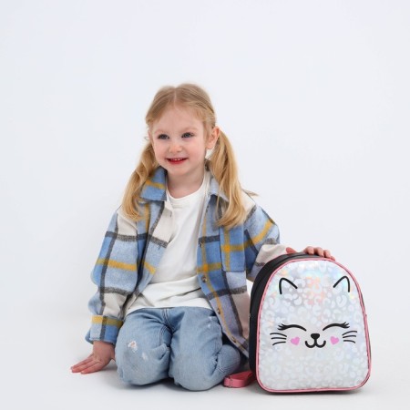 Baby backpack for girls Artificial leather, meow, cat, holography, 27x23 x 10 cm-5
