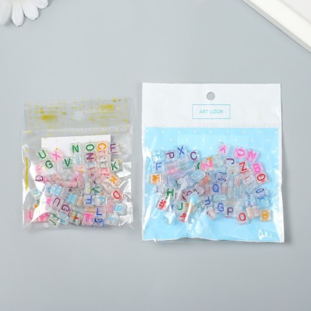 Beads for creativity plastic "Color English letters" Transparent 20 grams 0.4x0.8x0.8cm 92335-4