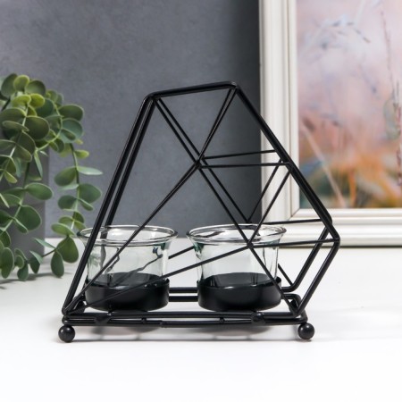 Summary Metal, glass for 2 candles "Loft. Trapezius" black 17x7.5x15.5 cm-1