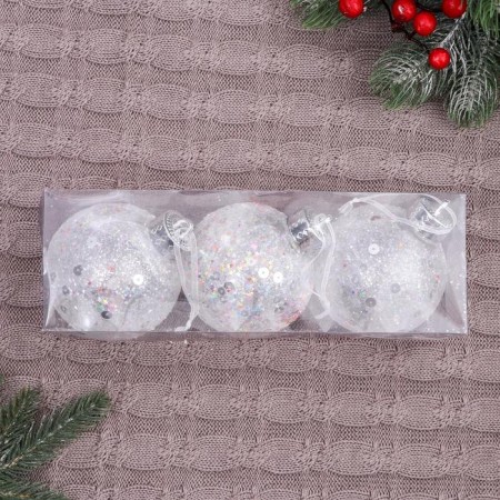 Set of balls plastic D-8 cm, 3 pcs "Snow Kingdom" Starfall, White-1