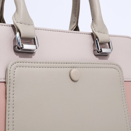 Bag Tout with zipper, external pocket, long belt, beige color-3