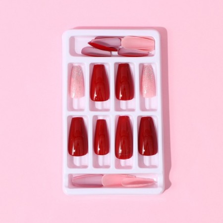 Falbings "Passion", 24 pcs, adhesive plates, ballerina shape, glossy color red/pink/silver-3